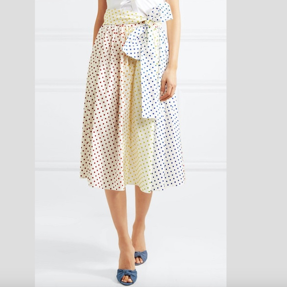 Rosie Assoulin Polka Dot Flocked Cotton Blend Poplin Midi Skirt - Picture 2 of 3